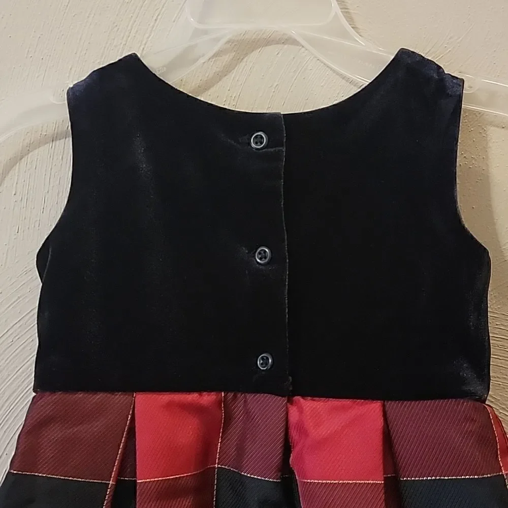 The CHILDREN'S PLACE BLACK AND RED PLAID DRESS WITH VELVETEEN BODICE, SZ 12-18 M